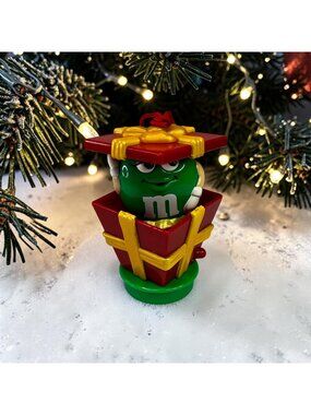 M&Ms Green Character Vintage Christmas Ornament Pop Up Gift Box From 1999